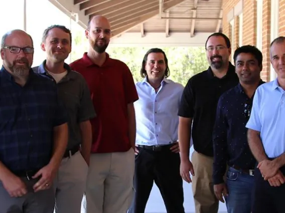 The FishTail Technologies team, from left to right: Adam Brokamp, Garrett Flora, David Baty, Alex Angeles, Mark Felix, Jayaram Timsina, and Mark Bryant. Photo credit: Paul Tumarkin/Tech Launch Arizona