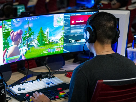 student competing in a video game