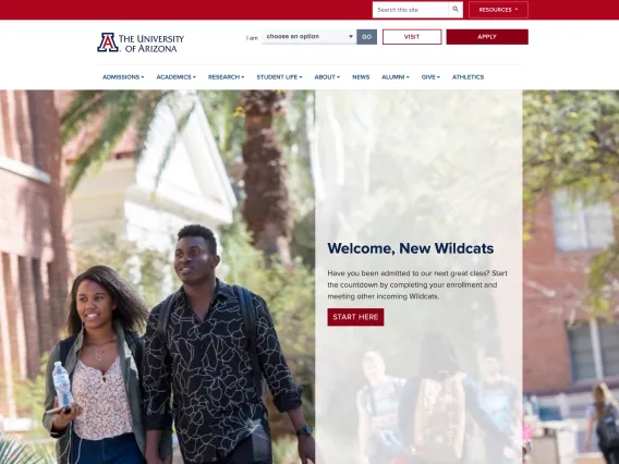 Front page of arizona.edu