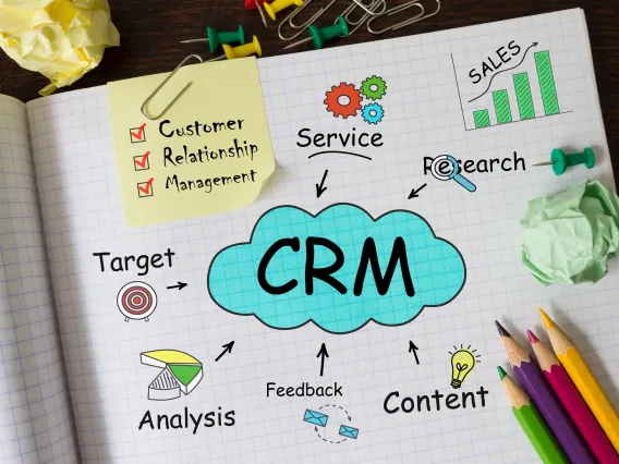 graphic of cloud labeled CRM connecting to comms needs