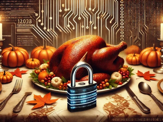 Thx giving Tech Image - Turkey on table with security lock in front