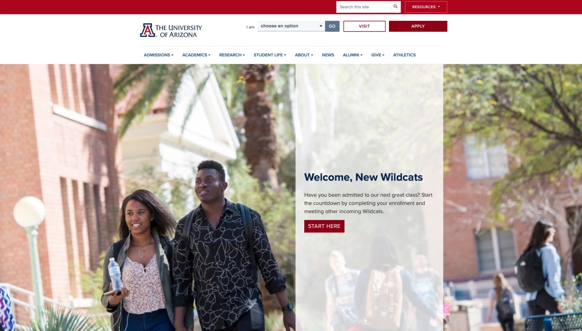 Front page of arizona.edu