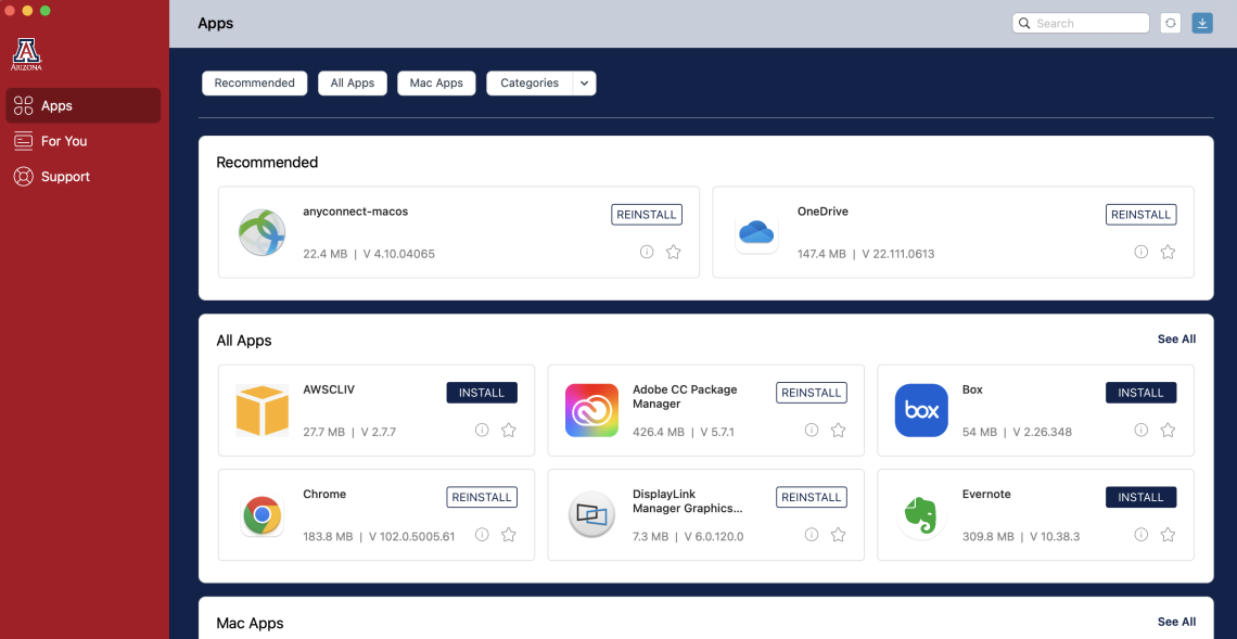screenshot of Hub Apps tab showing software