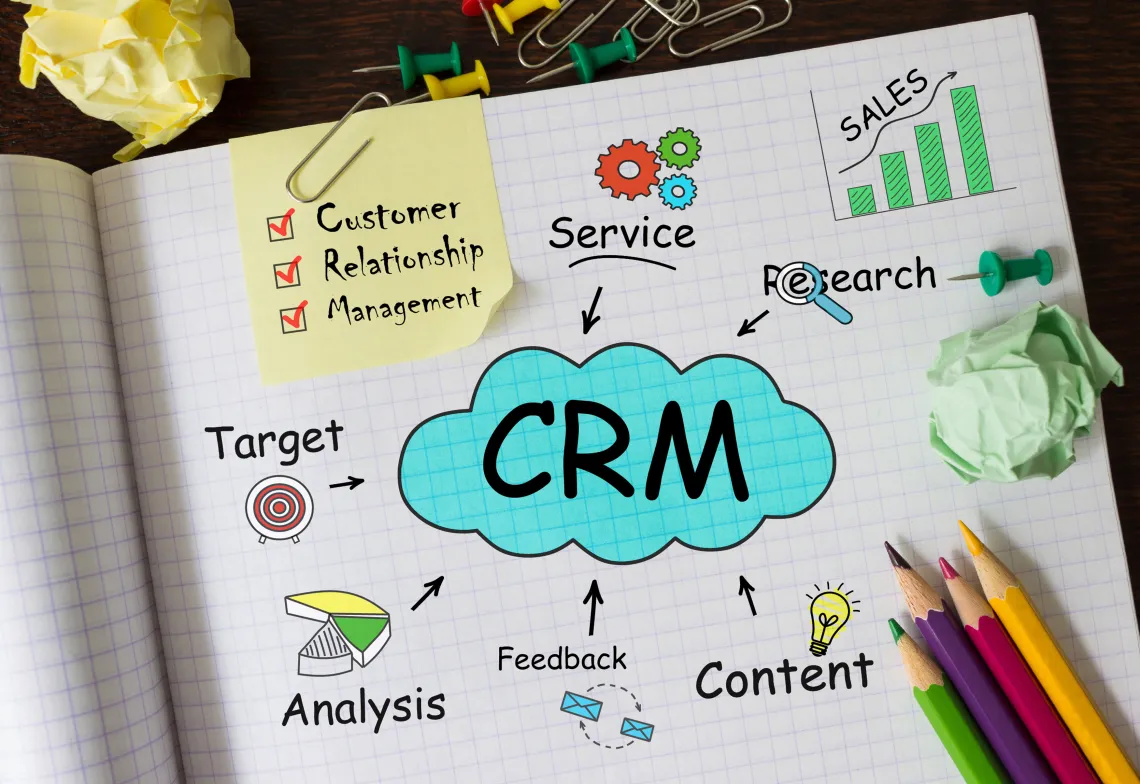 graphic of cloud labeled CRM connecting to comms needs