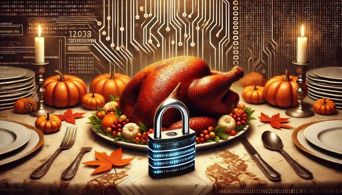 Thx giving Tech Image - Turkey on table with security lock in front