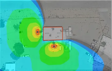 concentric circles of color overlaid over a satellite photo